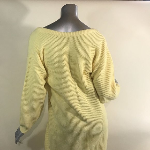 Vintage Women's Medium Large Yellow V Neck Sweater Dress - Picture 9 of 13